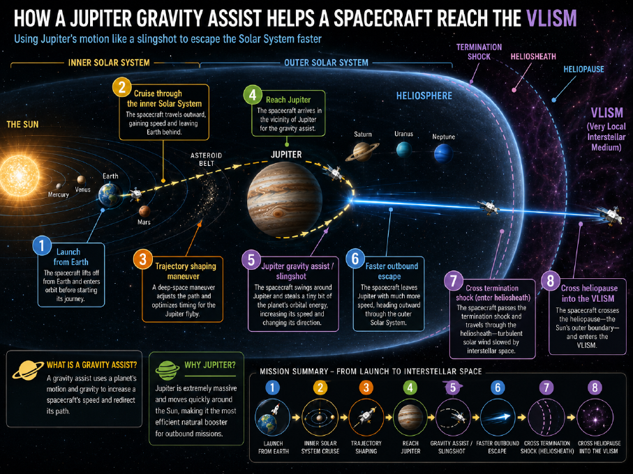 How a Jupiter Gravity Assist Helps a Spacecraft Reach the VLISM